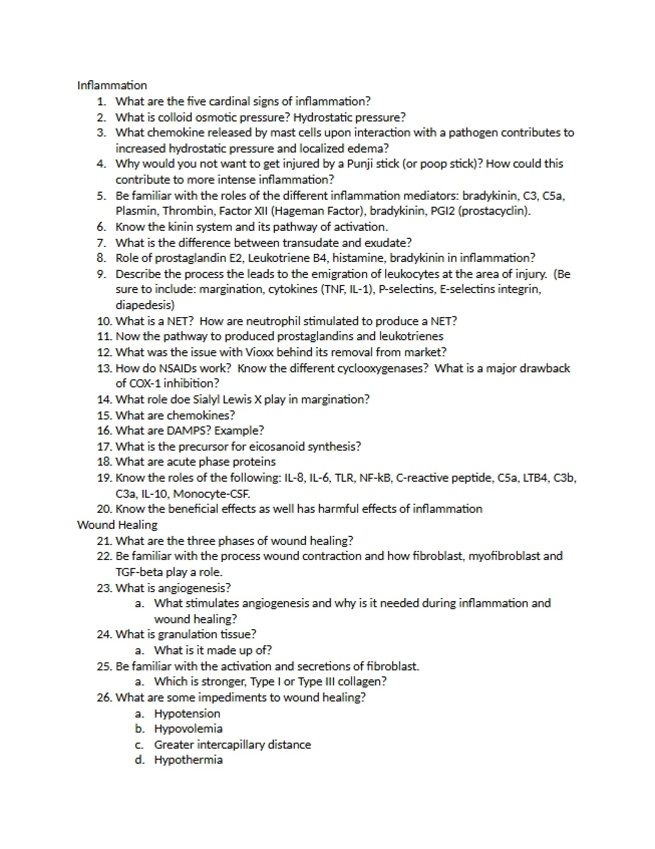 Inflammation Study Guide Two