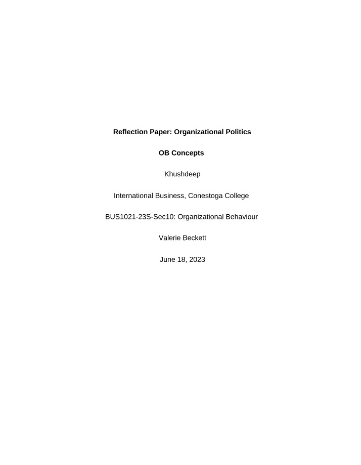 OB Course Reflection Alpha