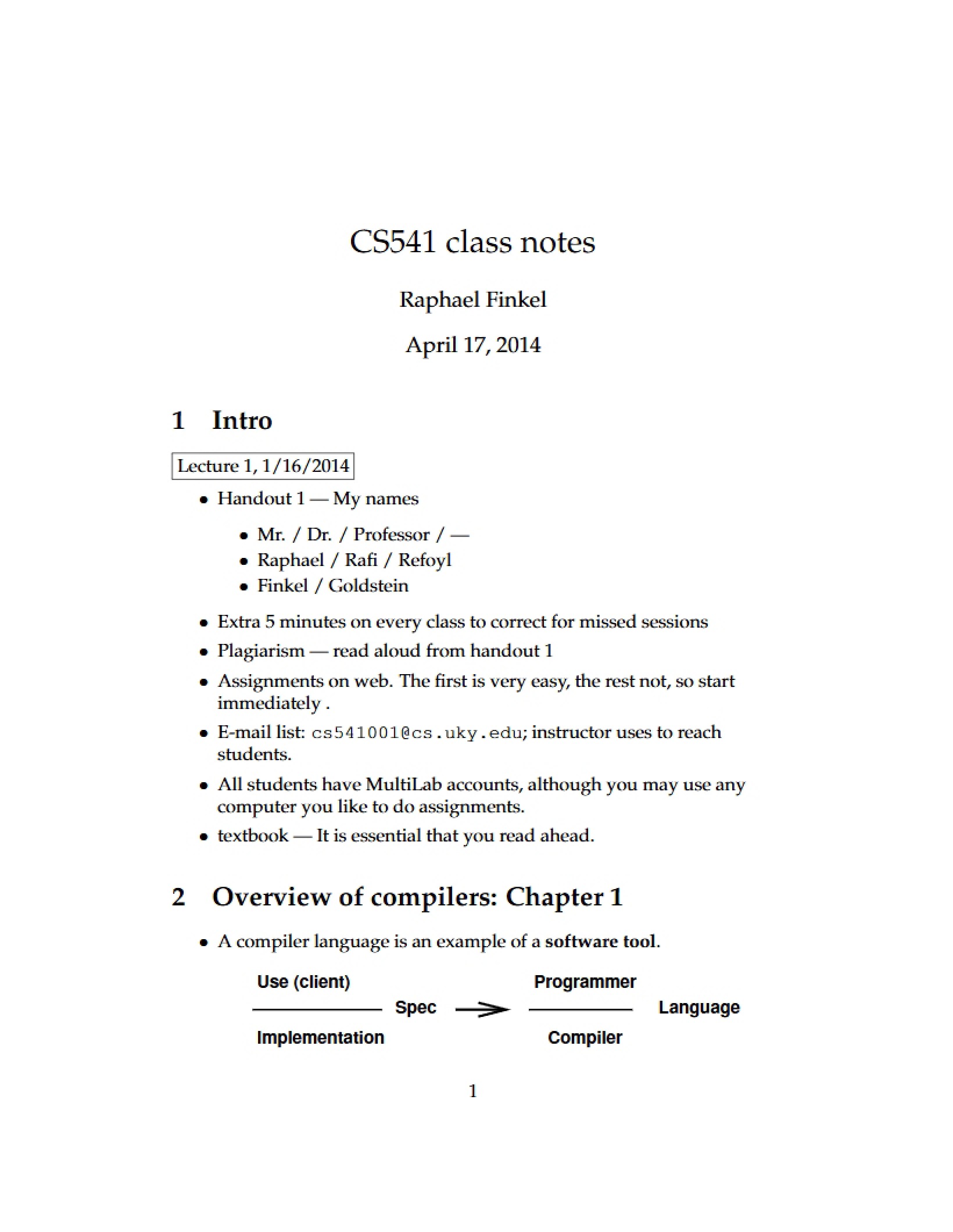 Class Notes for CS541