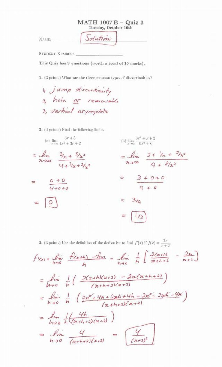 Quiz 3 Solutions - MATH 1007 E