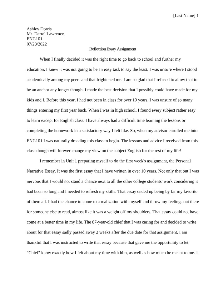 Reflection Essay Assignment Final