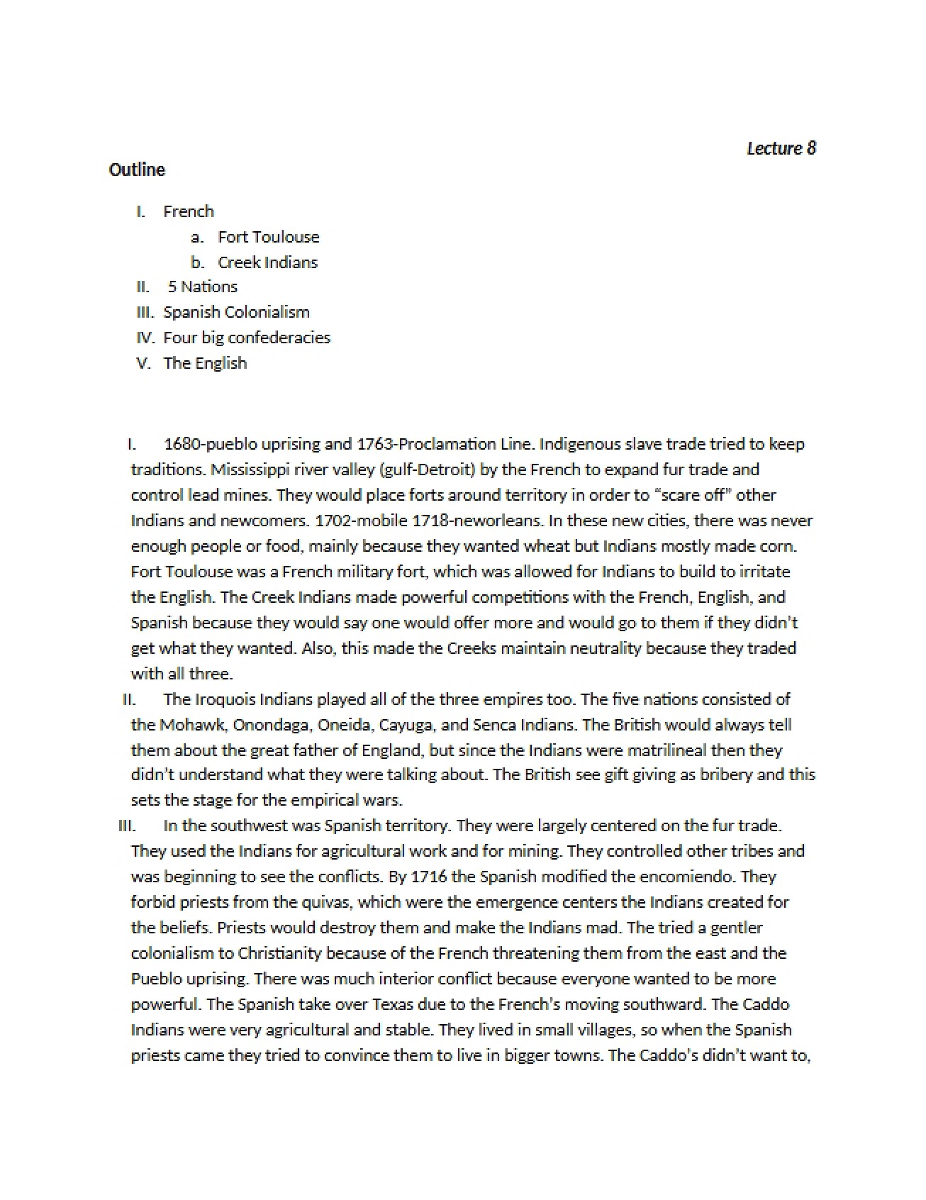 Advanced Course Notes for American Indian History