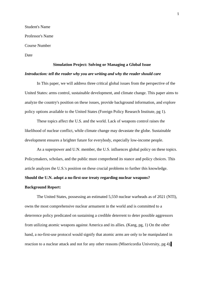 Solving Global Issues - Climate Change, Sustainable Development, and Arms Control