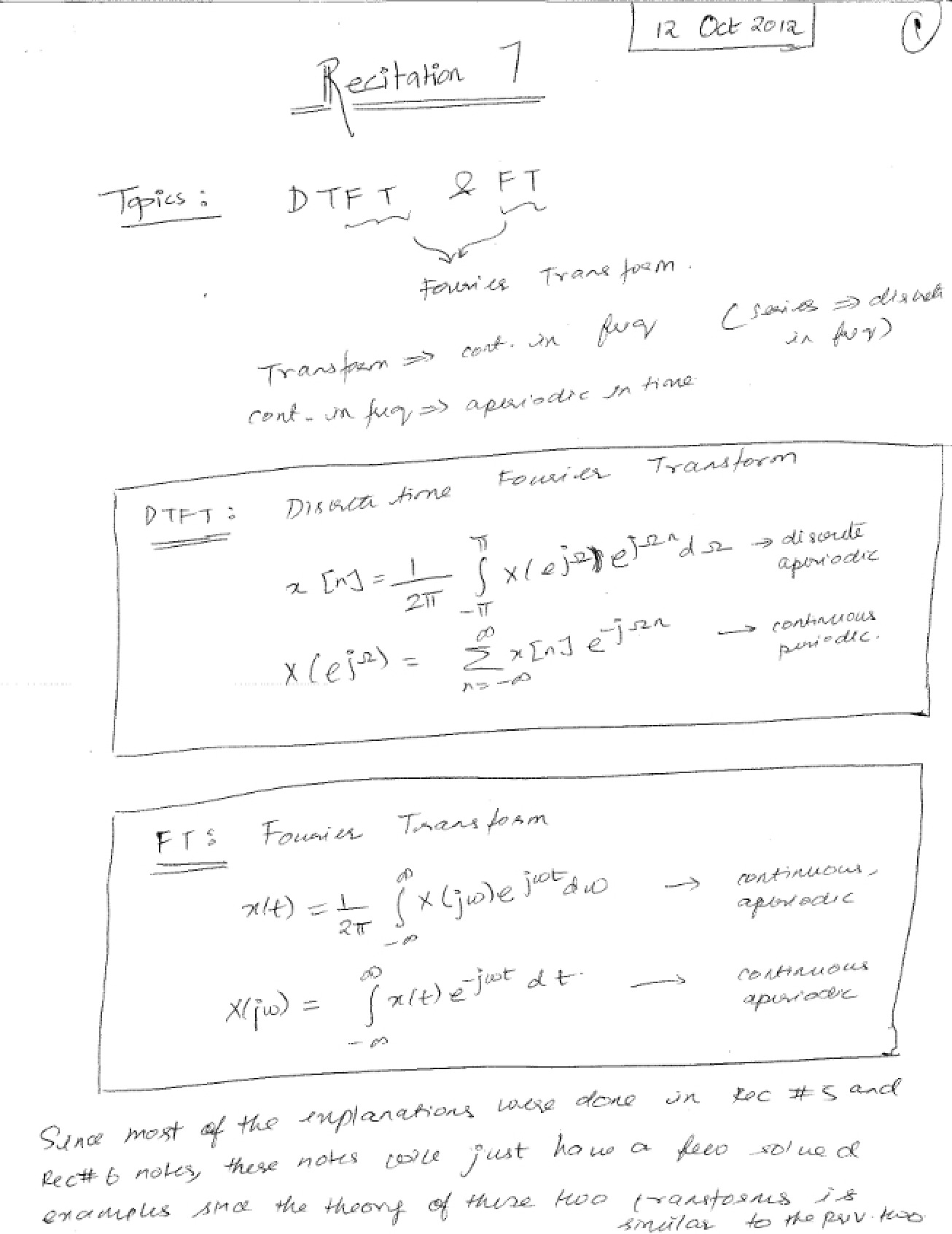 Notes for Recitation Seven