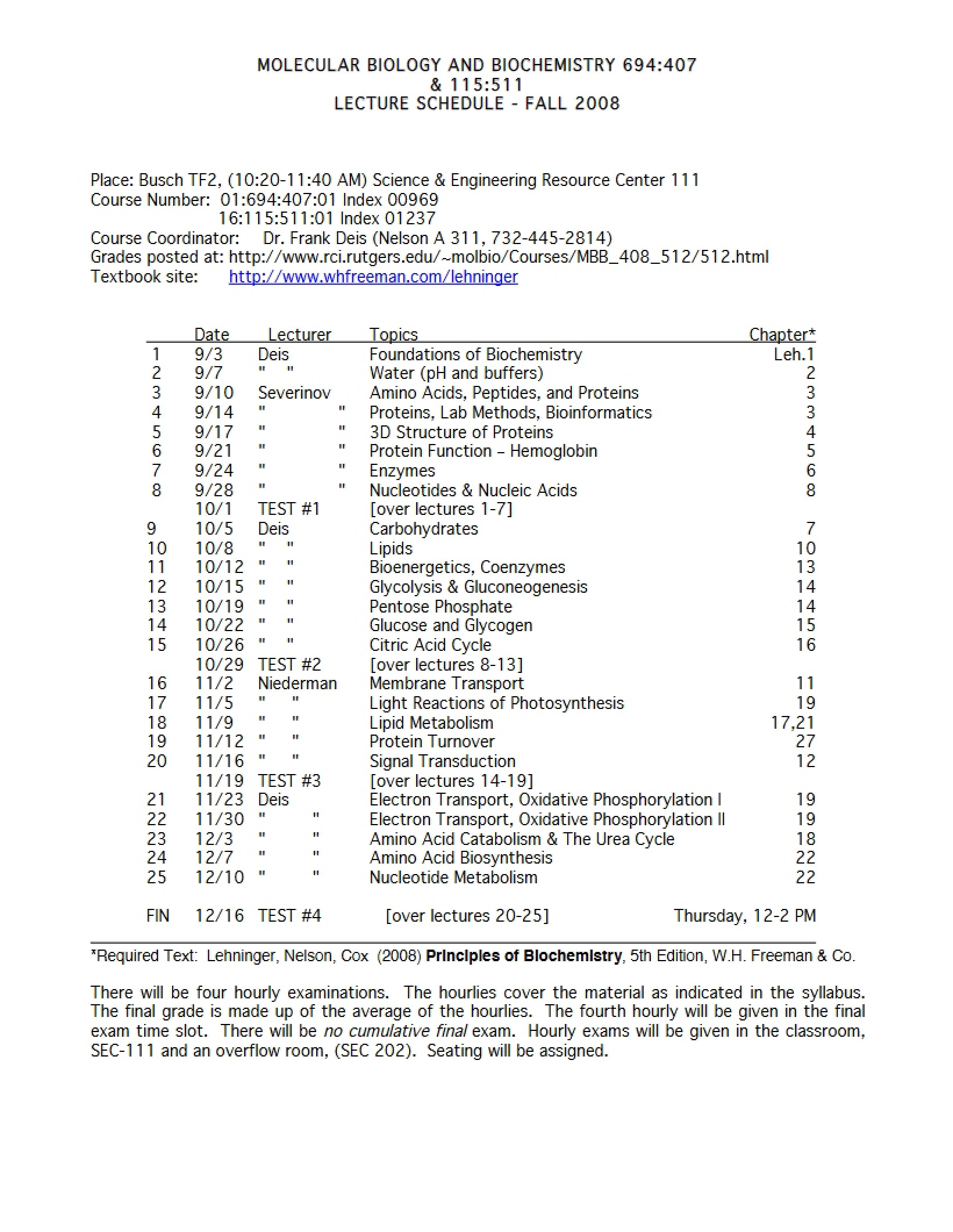Syllabus for Molecular Biology