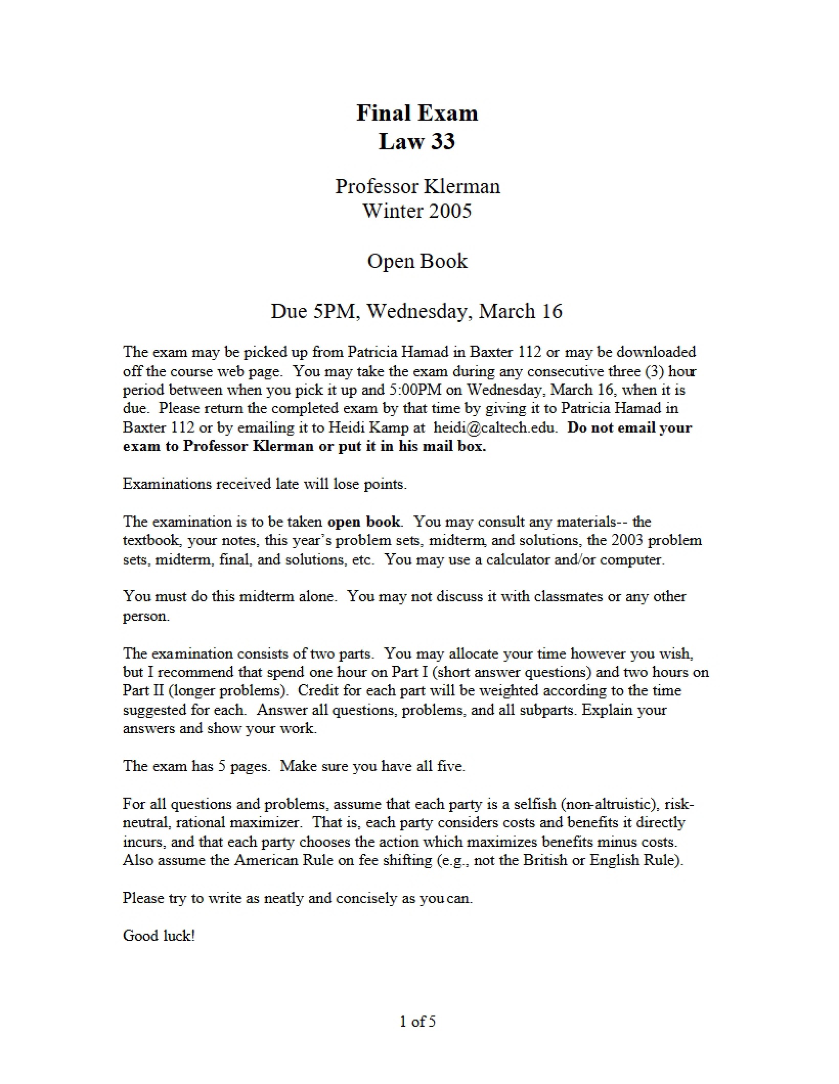 End of Term Law Exam