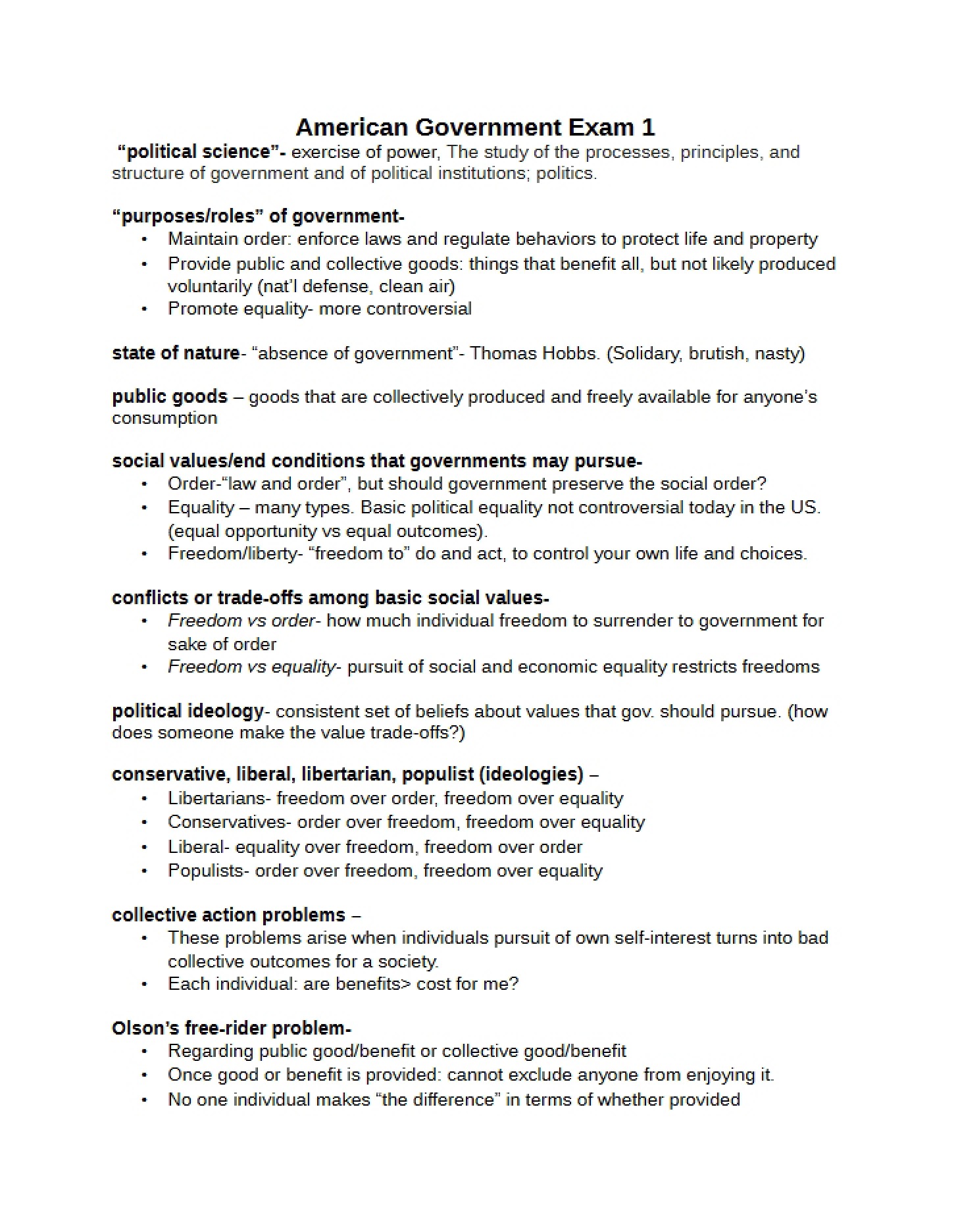 First Exam American Government