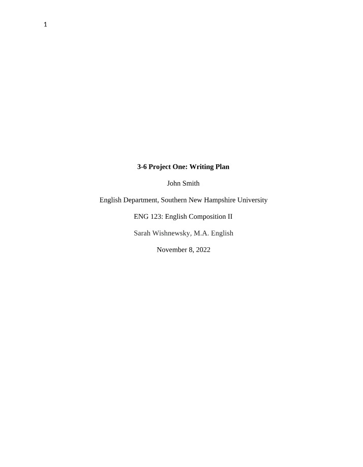 Writing Plan - 3-6 Project One