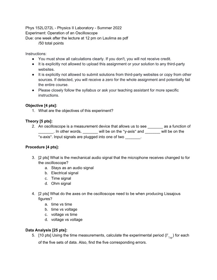 Oscilloscope Operation Lab Worksheet