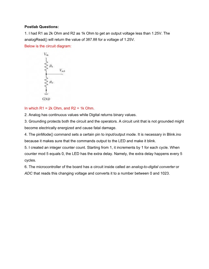 Voltage Dividers and Grounding Postlab Questions