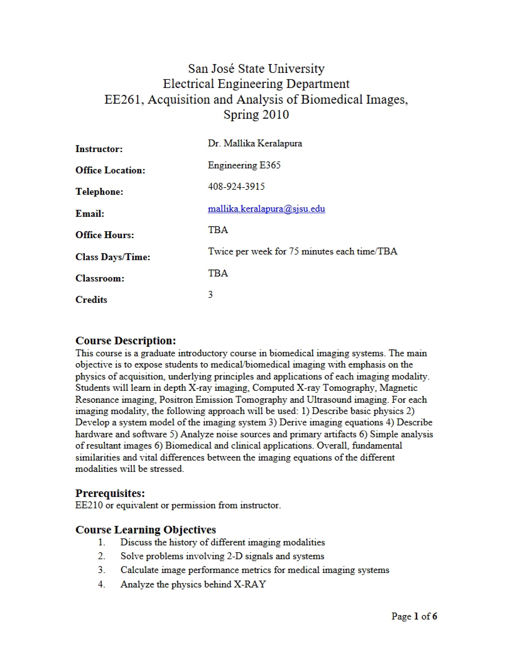 Biomedical Imaging Syllabus