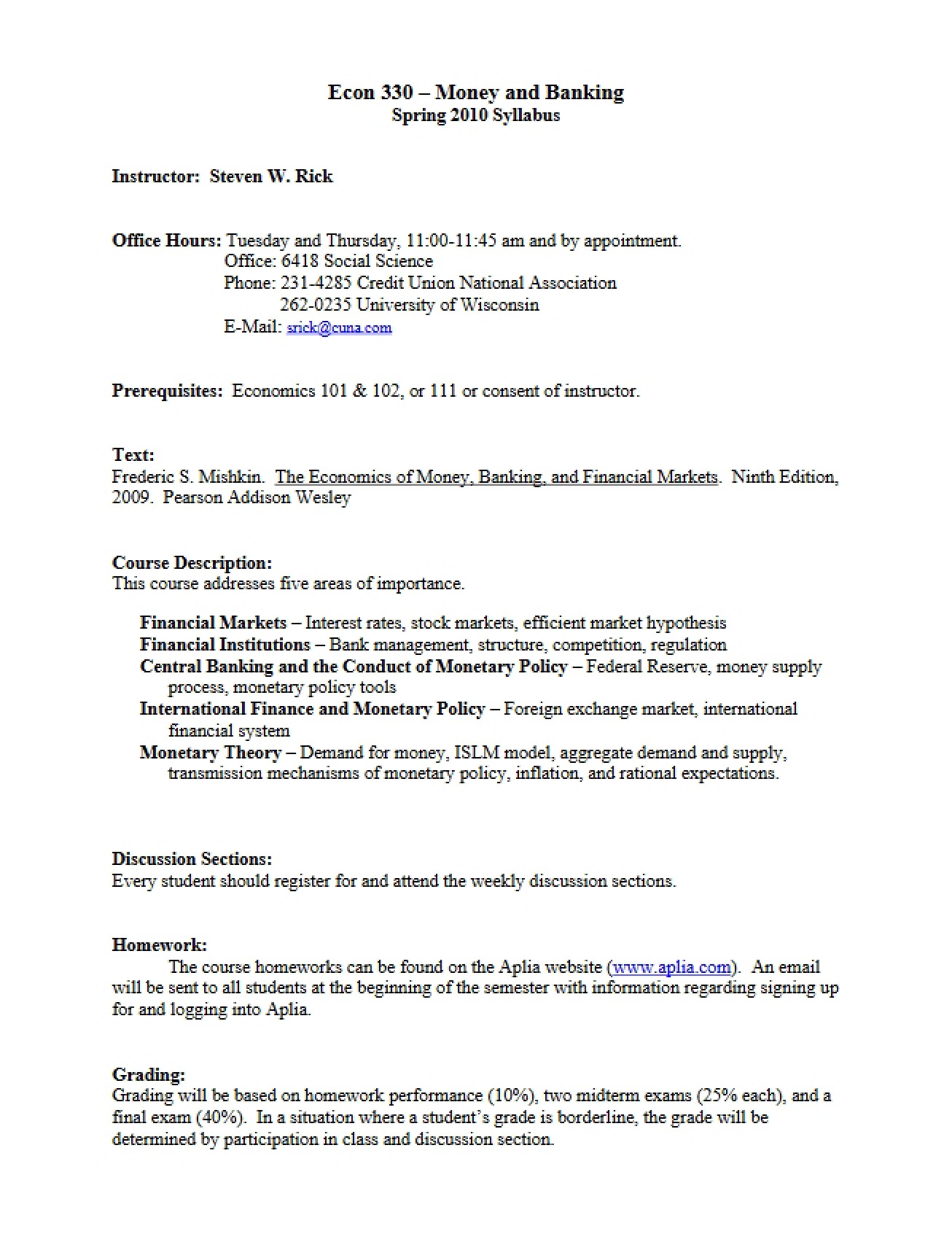 Econ 330 Academic Plan