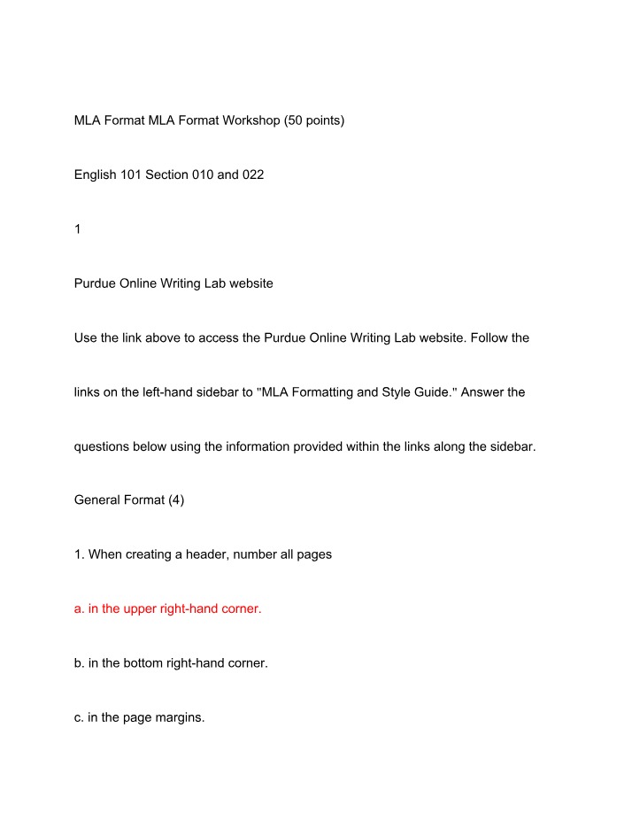 Workshop on MLA Format