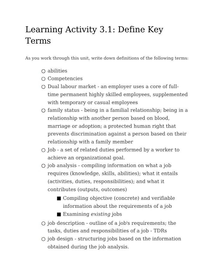 Define Key Terms - Learning Activity 3.1