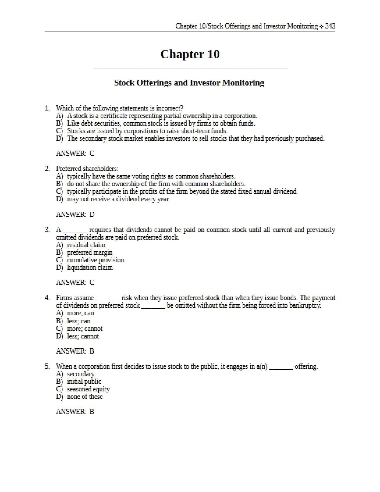 Study Guide for Finance Chapter 10