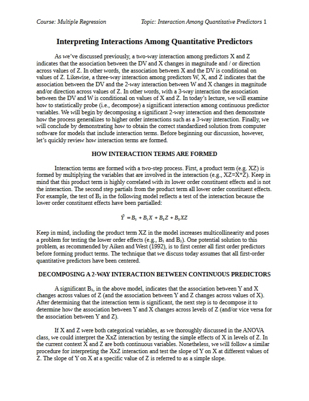 Interactions Quantitative Variables