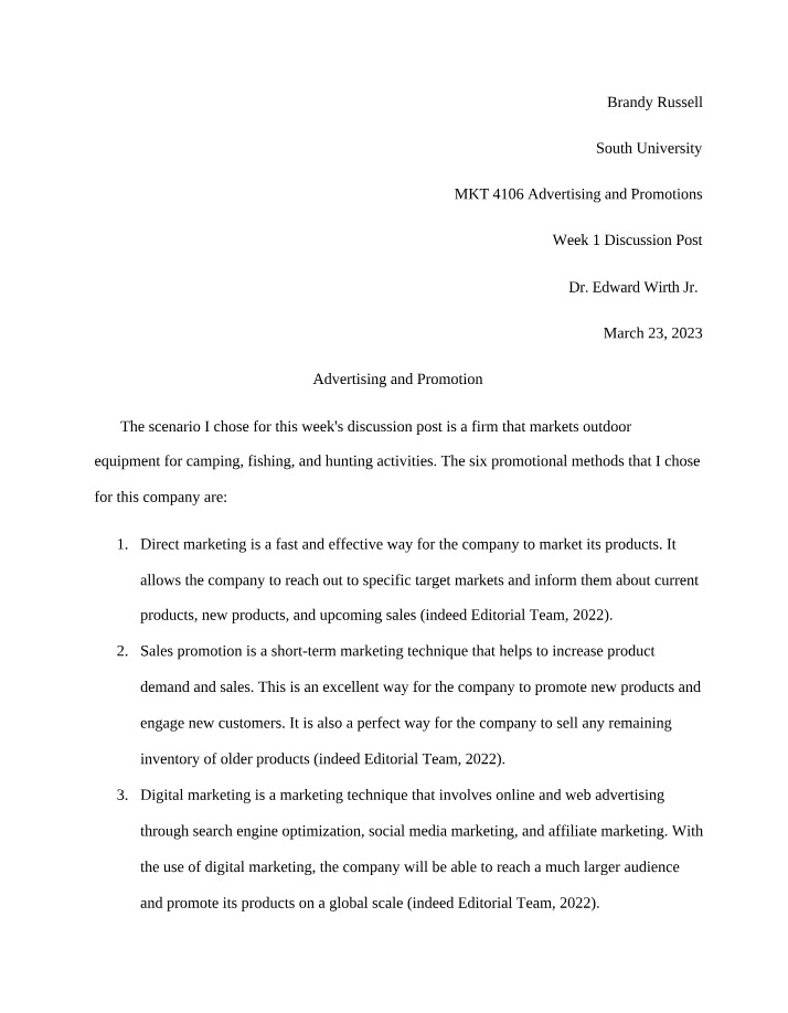 MKT4106 - Week 1 Discussion Post