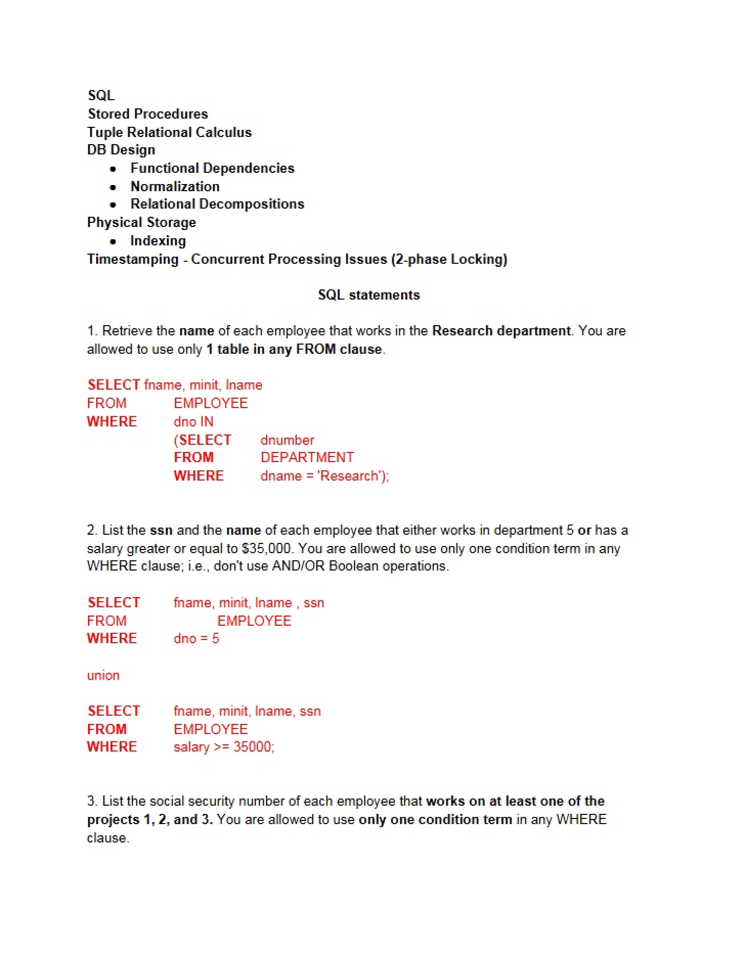 Statements in SQL