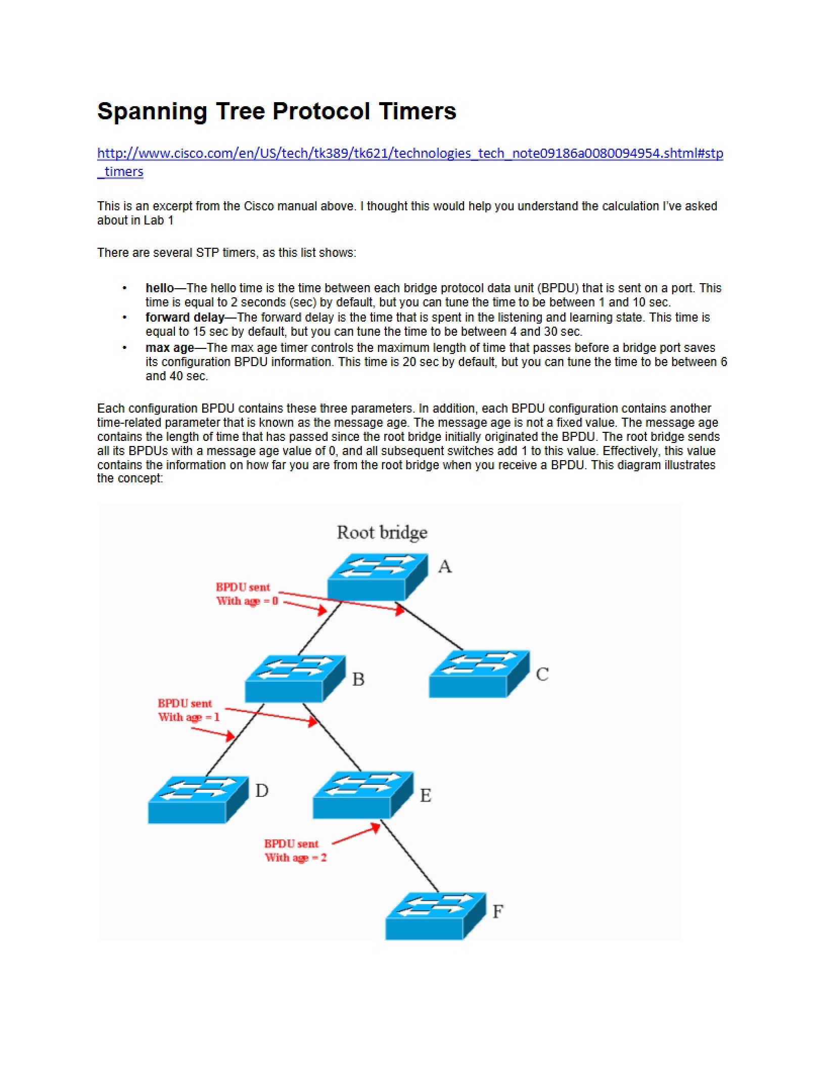 Timers for Spanning Tree Protocol