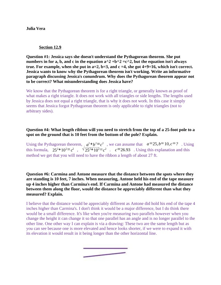 Pythagorean Theorem and Jessica's Conundrum