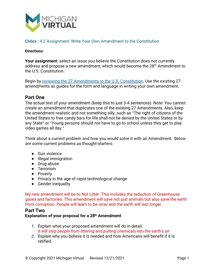 New Amendment Proposal for Environmental Concerns