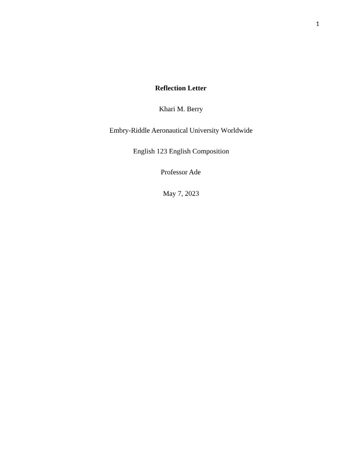Letter of Reflection