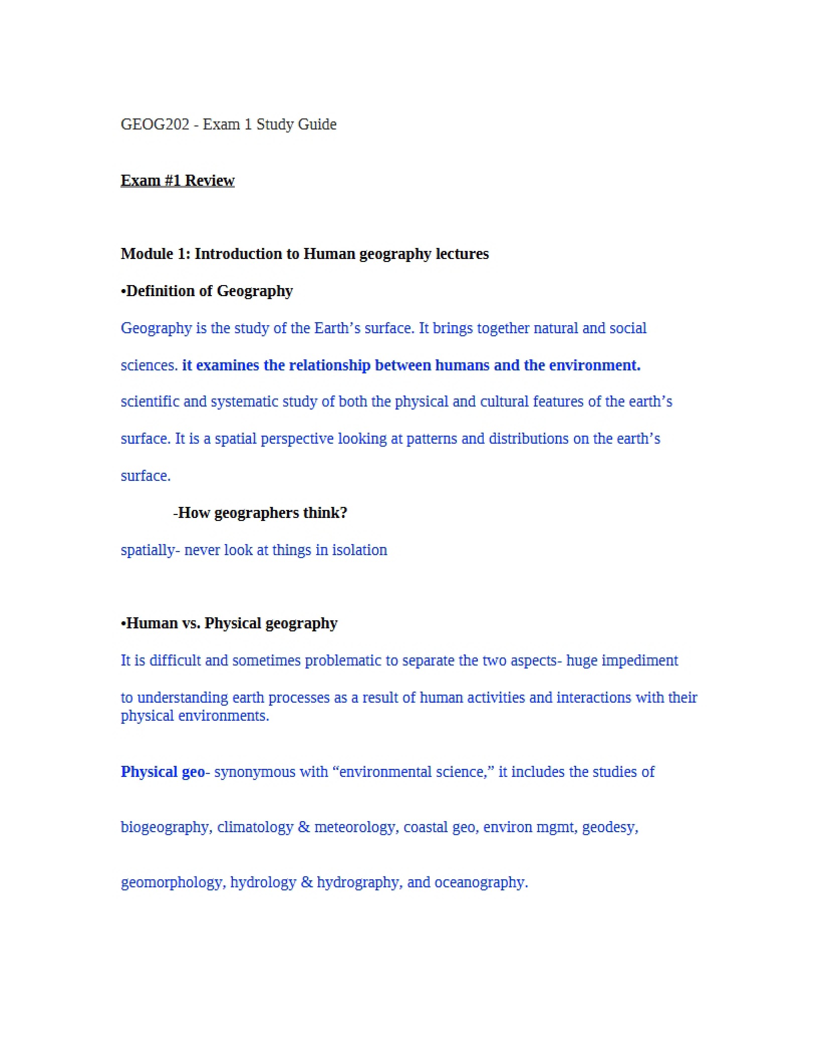 Study Guide for Exam 01