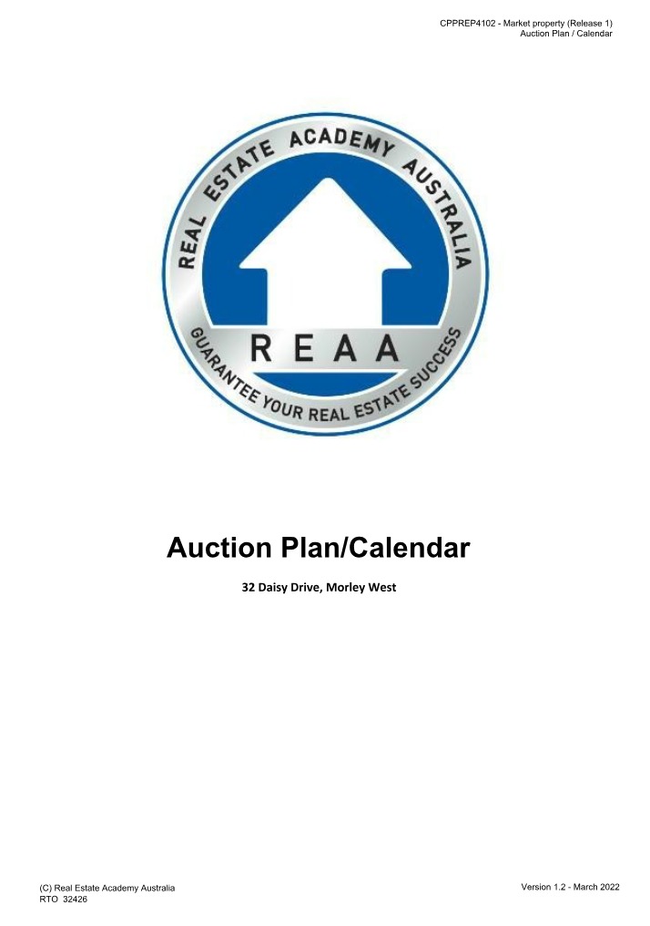 Auction Plan and Calendar First Draft