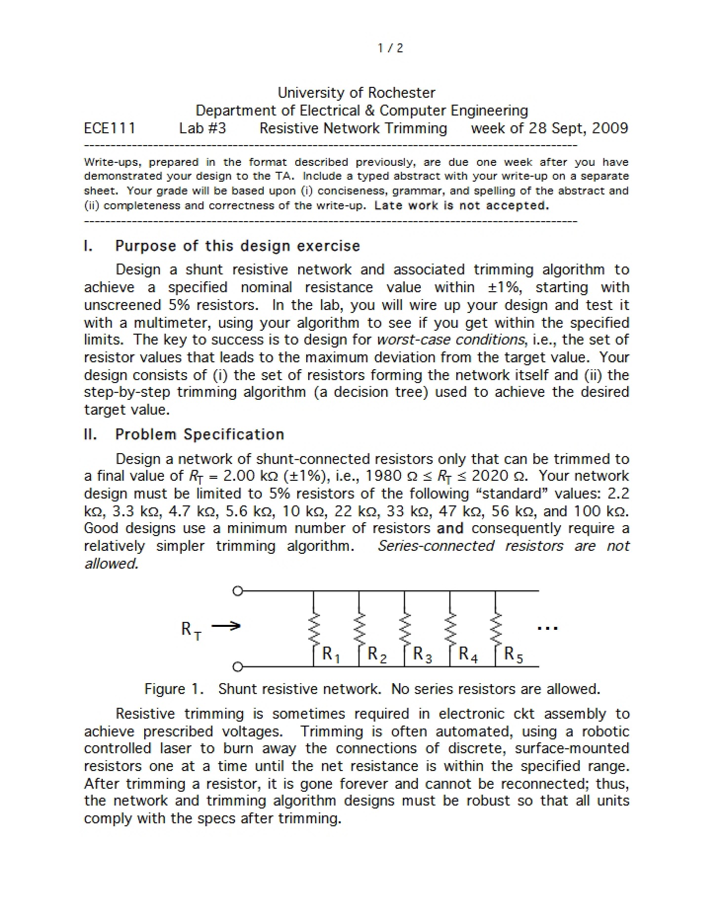 Trimming Resistive Networks Lab 3
