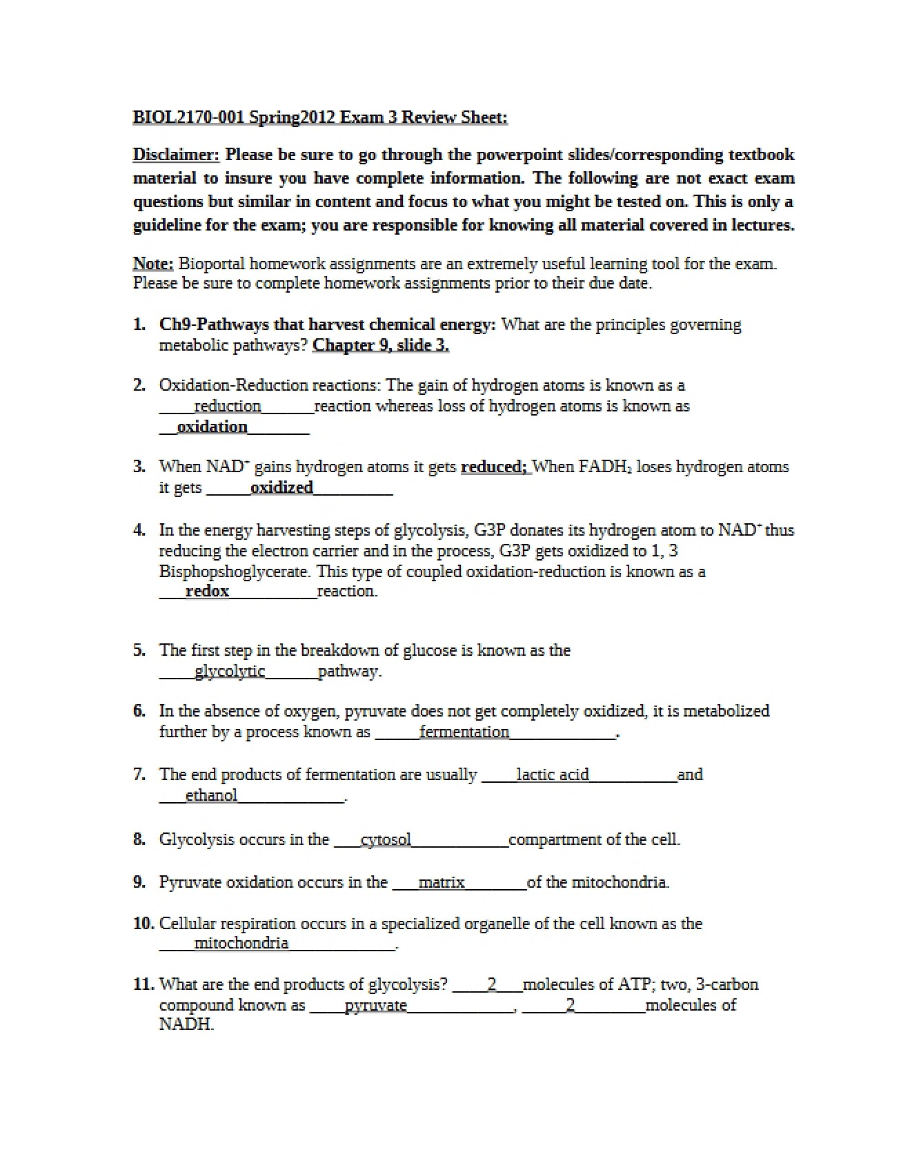 Review Sheet for Exam 3