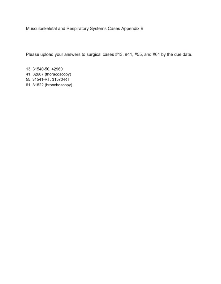 Answers for Musculoskeletal and Respiratory Surgical Cases