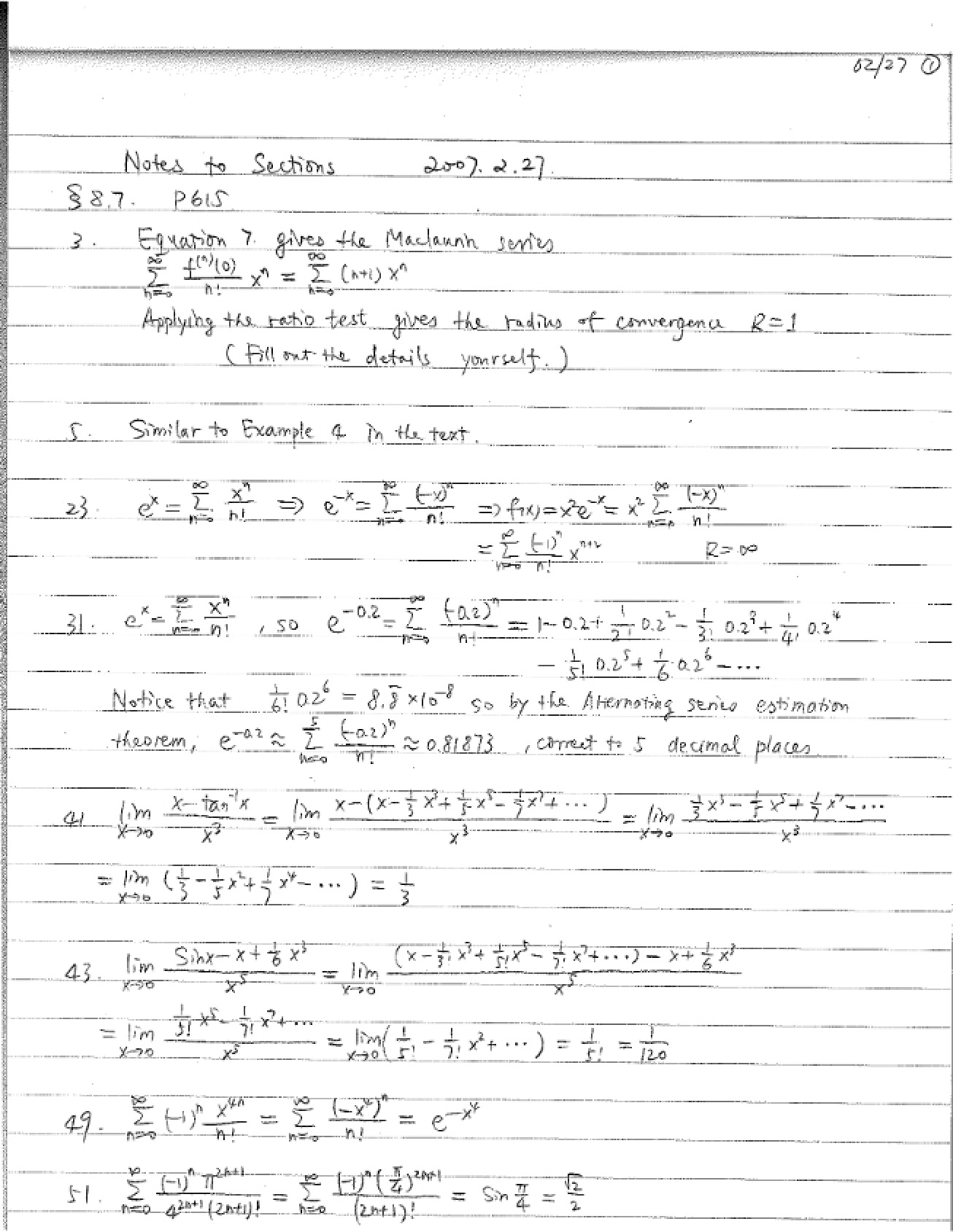 Advanced Notes for Calculus Sections
