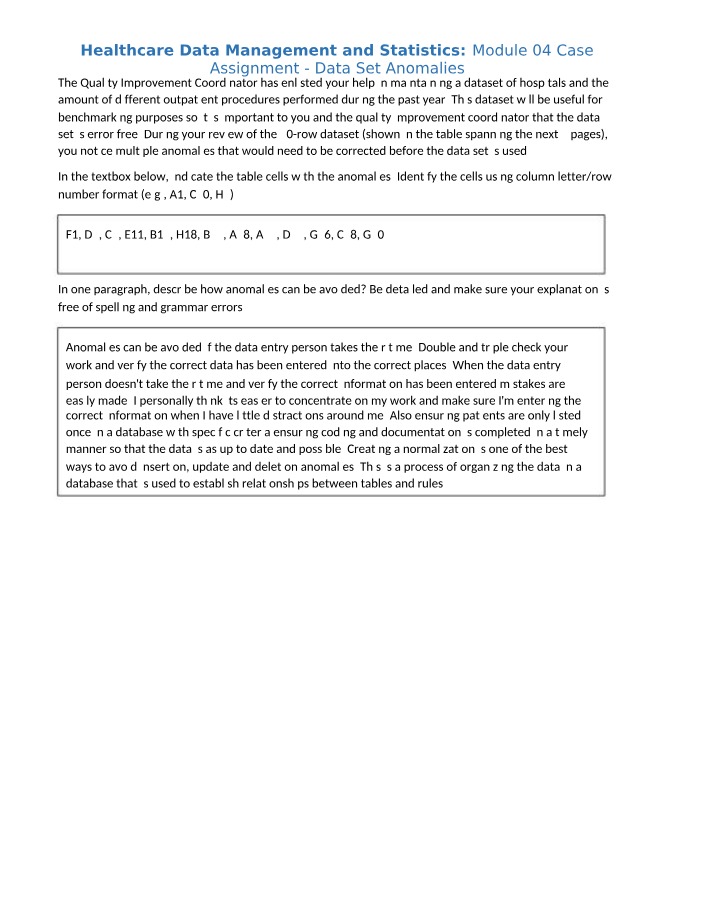 Data Set Anomalies Assignment