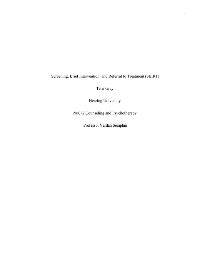 SBIRT - Screening, Brief Intervention, and Referral to Treatment