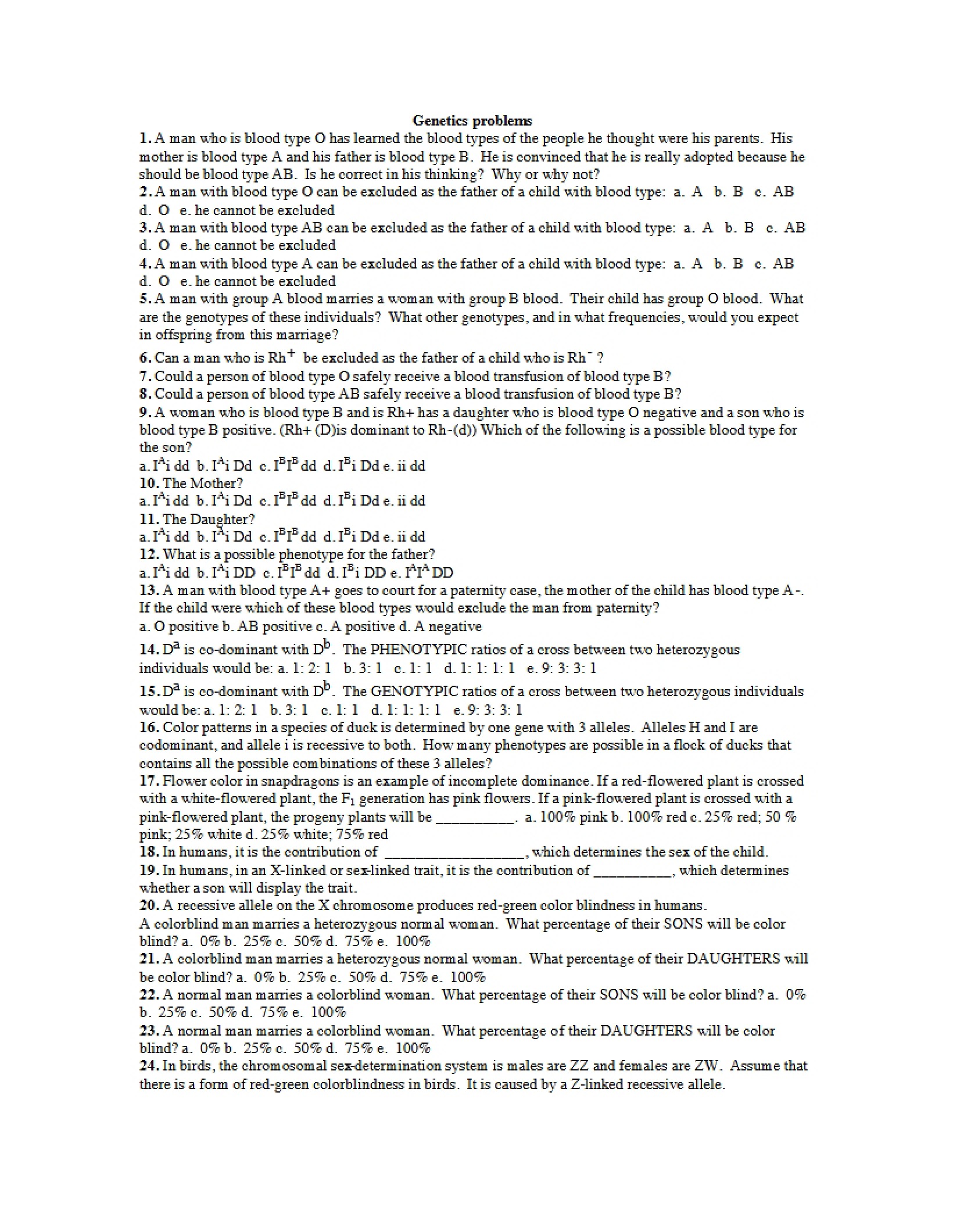 Problems in Genetics