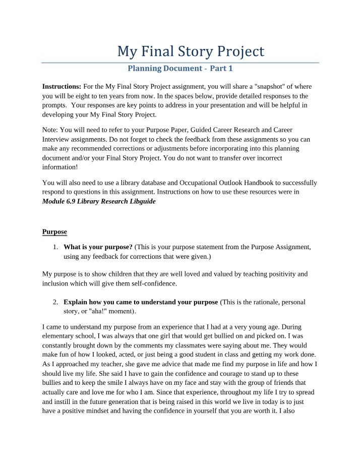 Final Story Project Planning Document Part 1