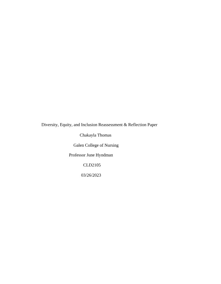 Reflection Paper on Diversity, Equity, and Inclusion Reassessment
