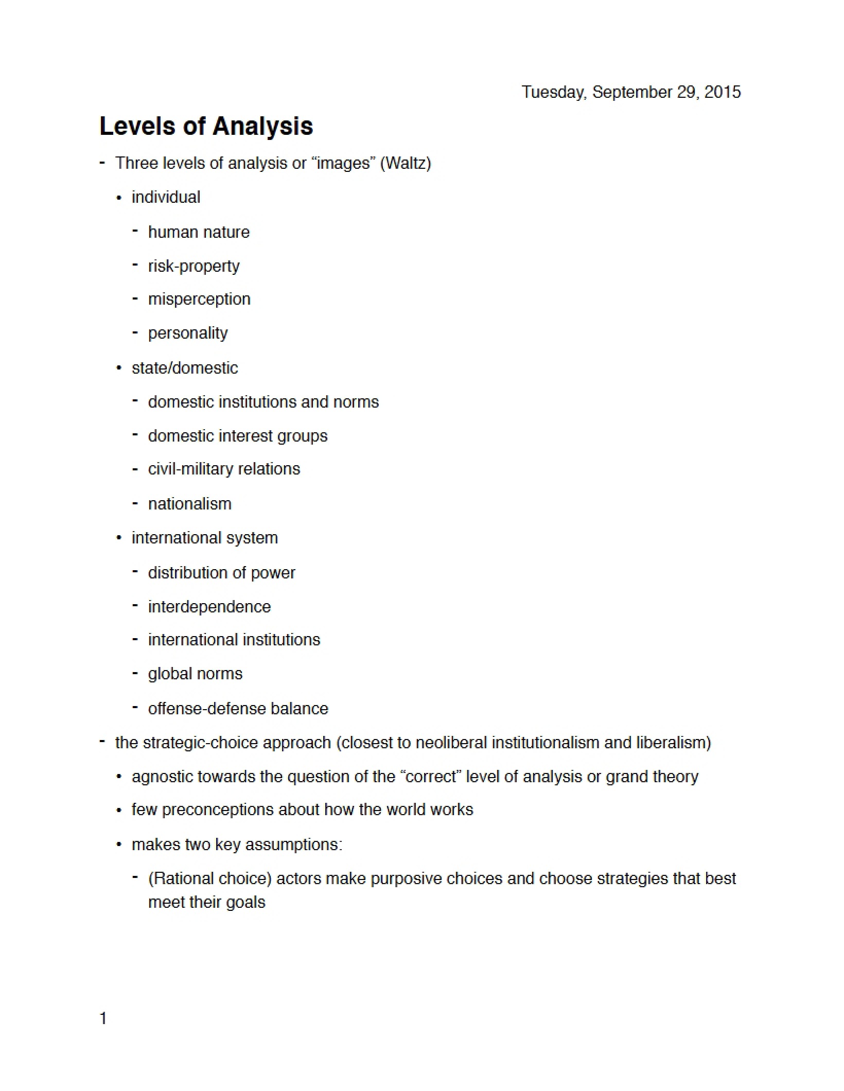 Analytical Levels