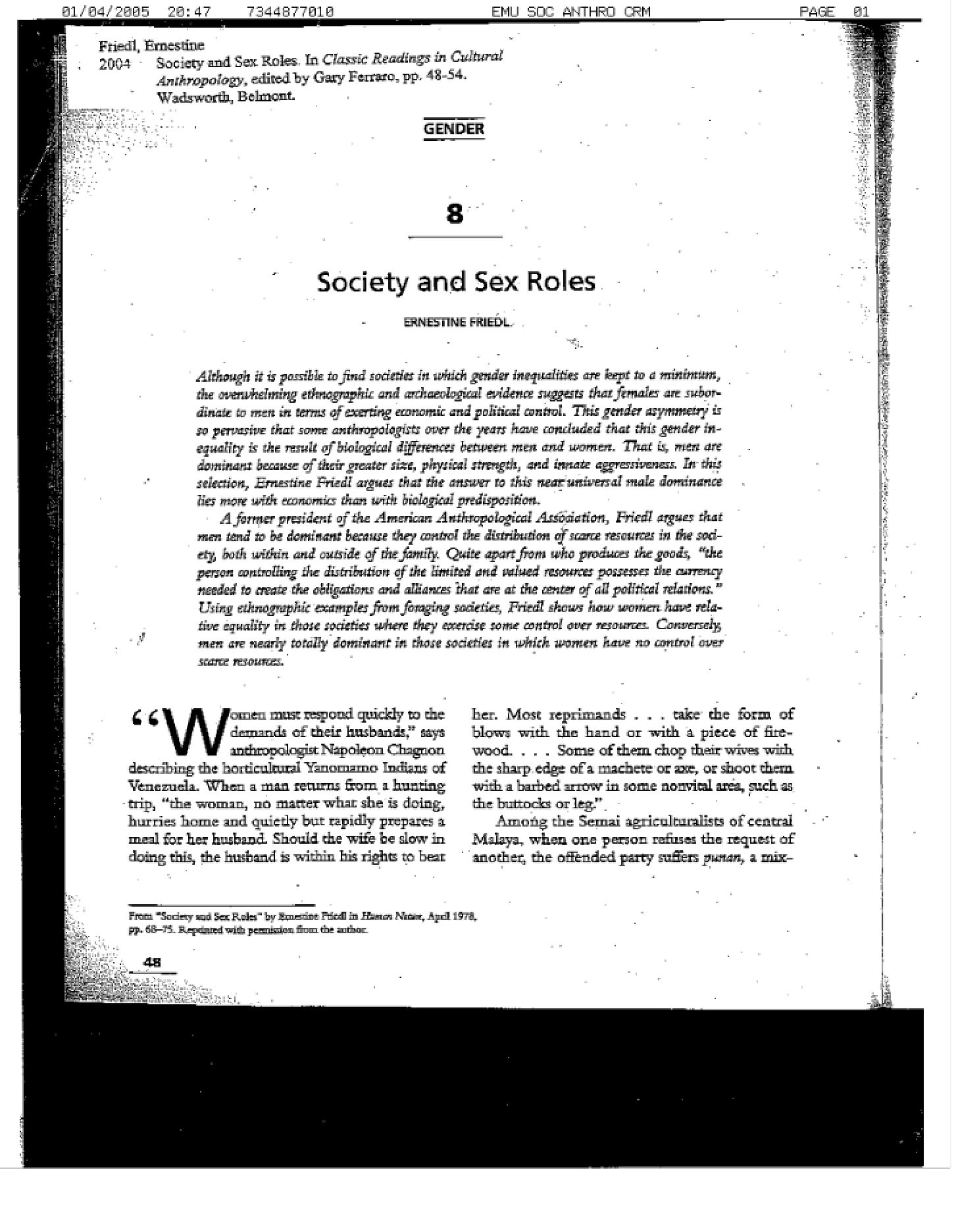 Sex Roles within Society