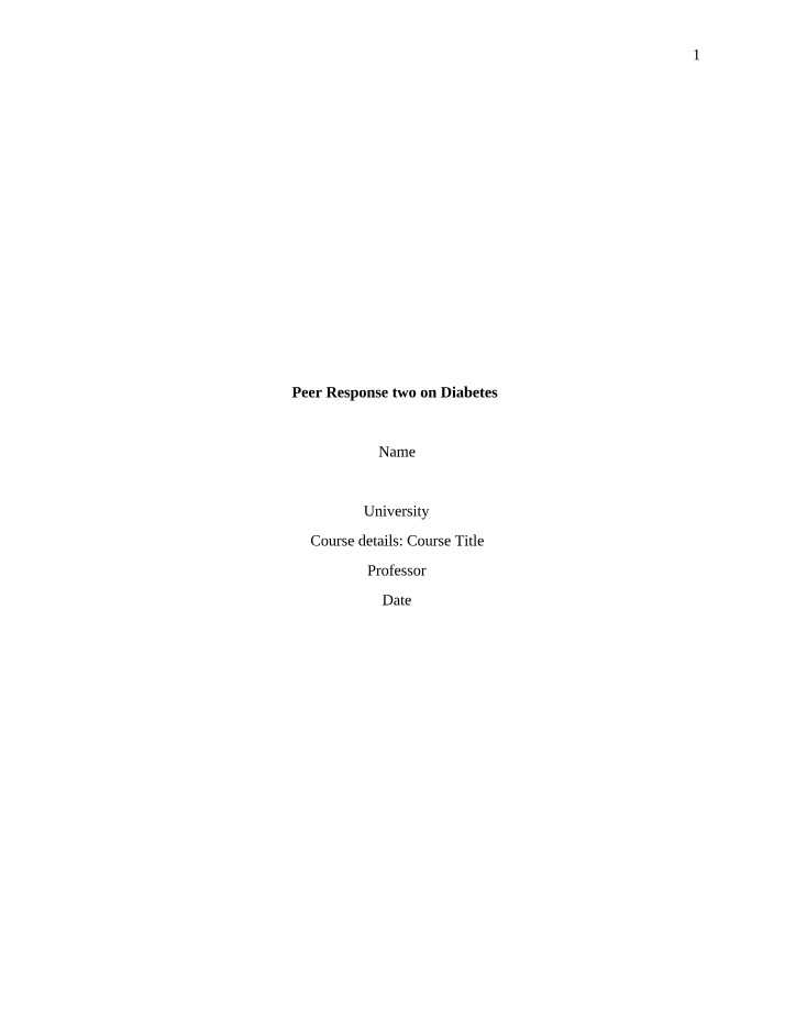 Peer Response Two - Diabetes