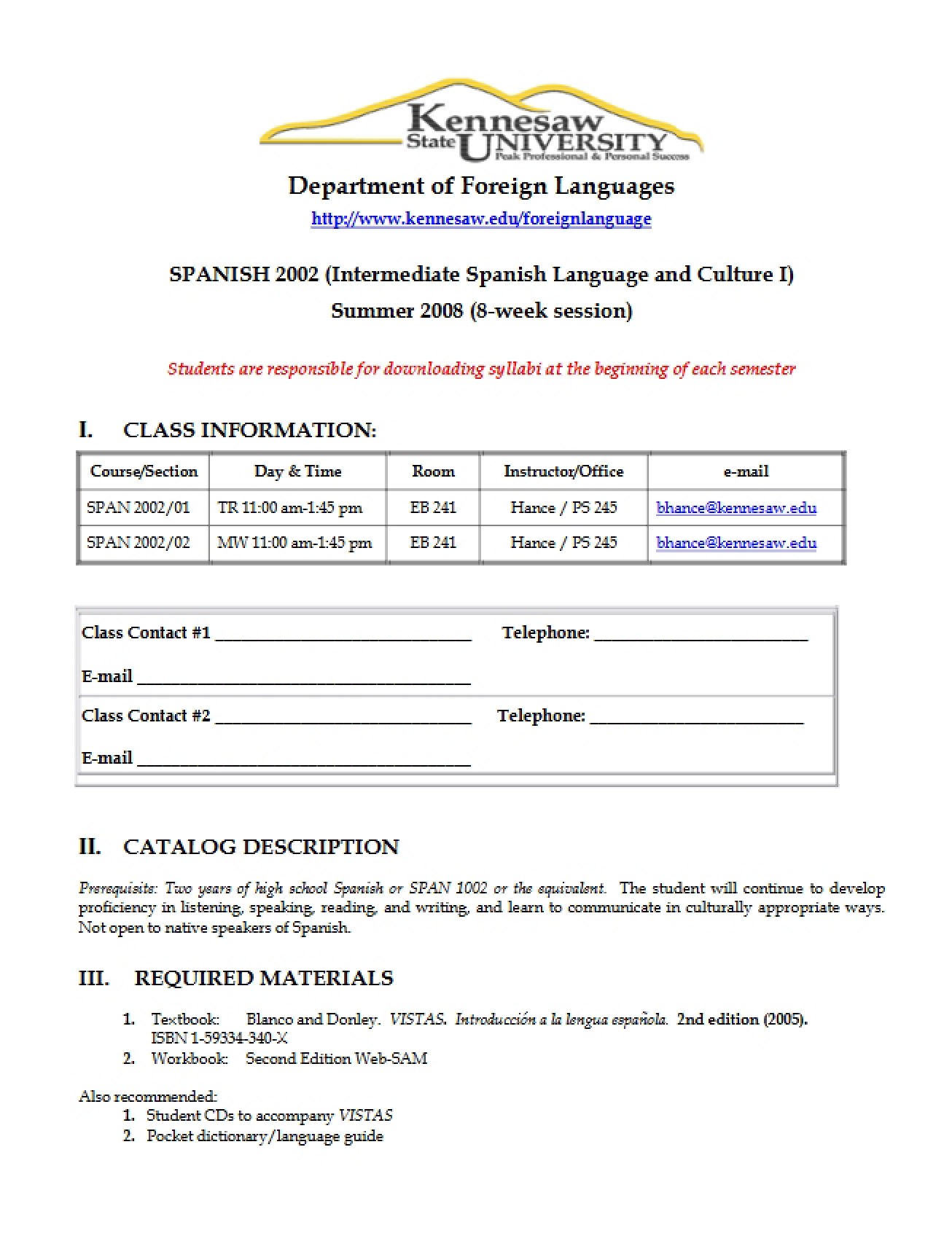 SPAN 2002 Course Expectations