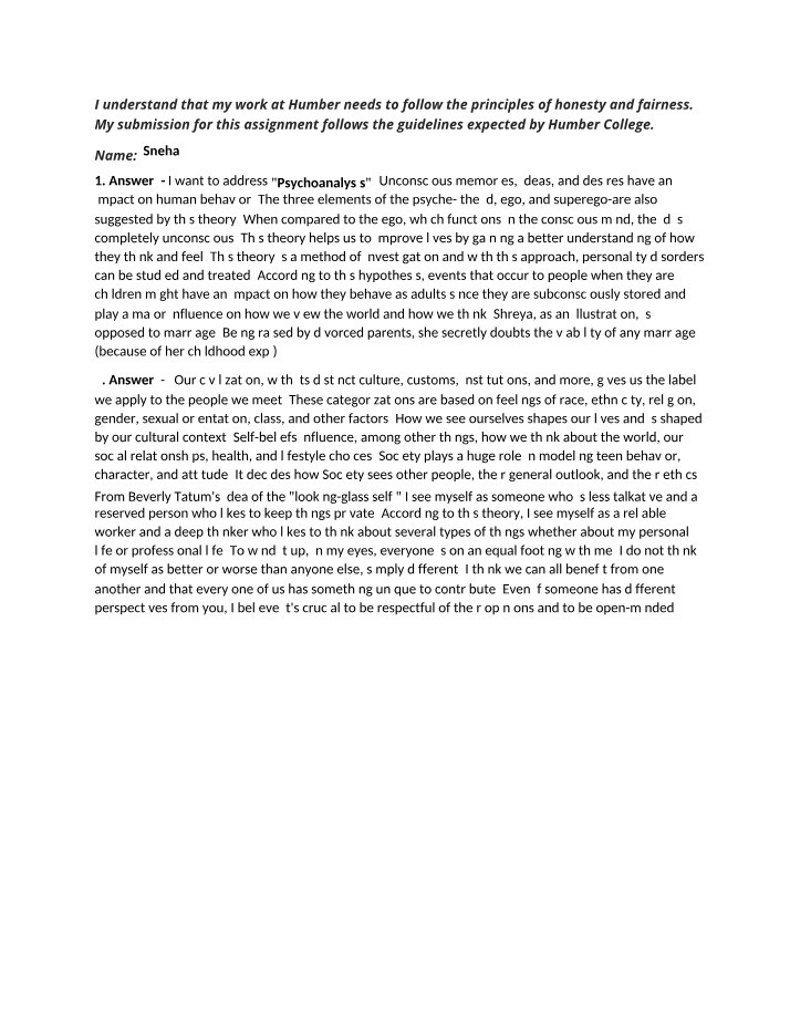 ESOL100 Assignment - Humber College