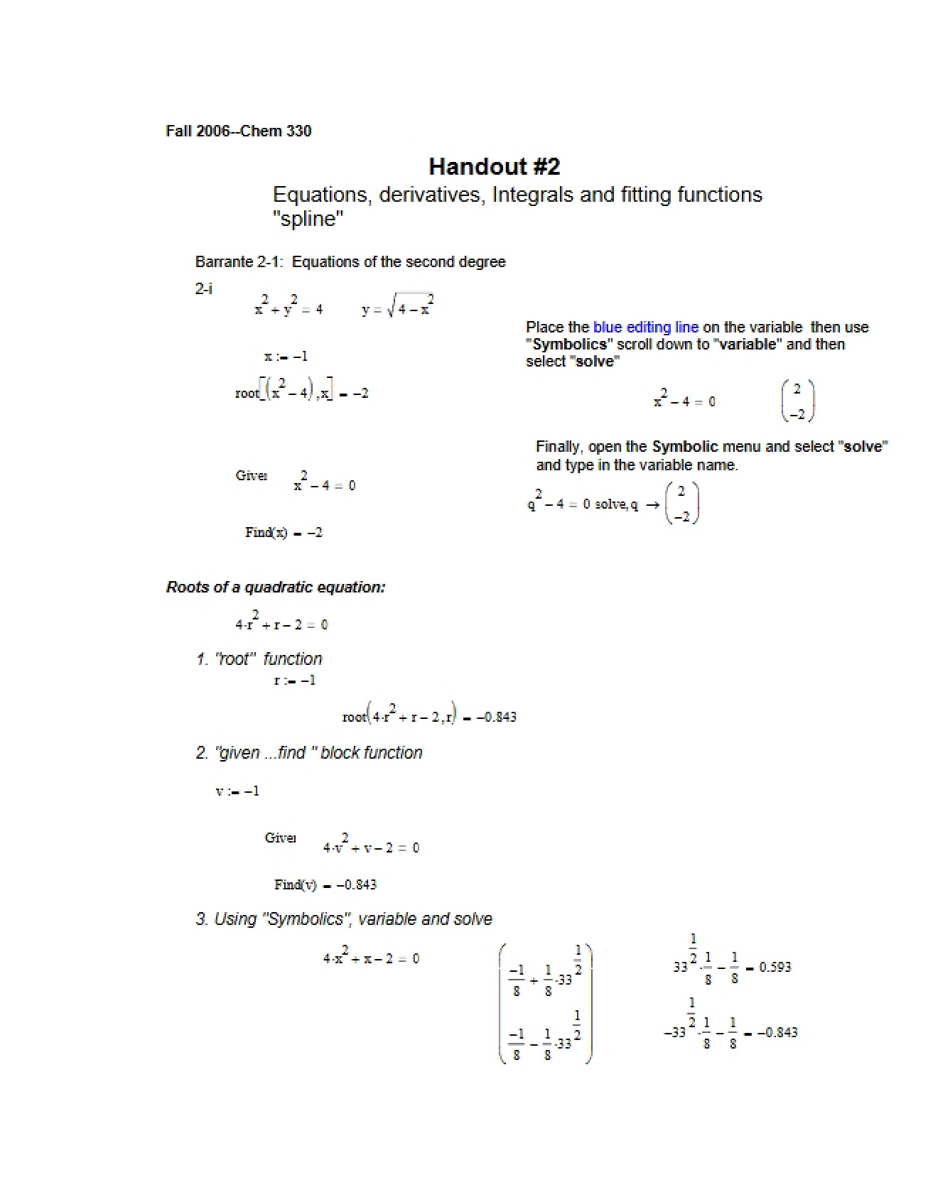 Integrals, Derivatives, Equations, and Function Fitting