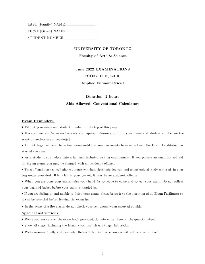 Final Exam for ECO375 Summer 2022