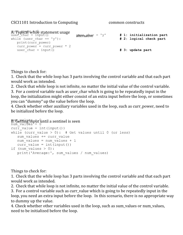 While Loops and Input Validation - Common Computing Constructs