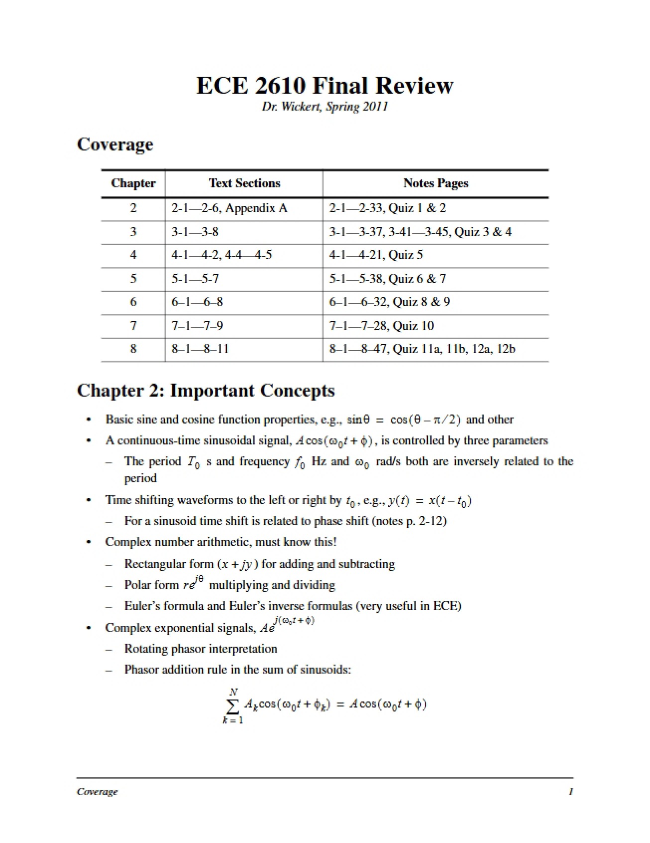 Final Review for Signals and Systems