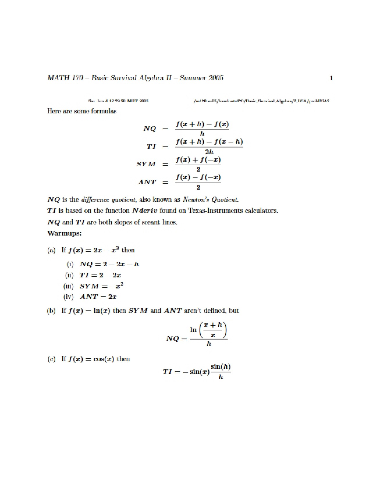 Second Guide to Basic Survival Algebra