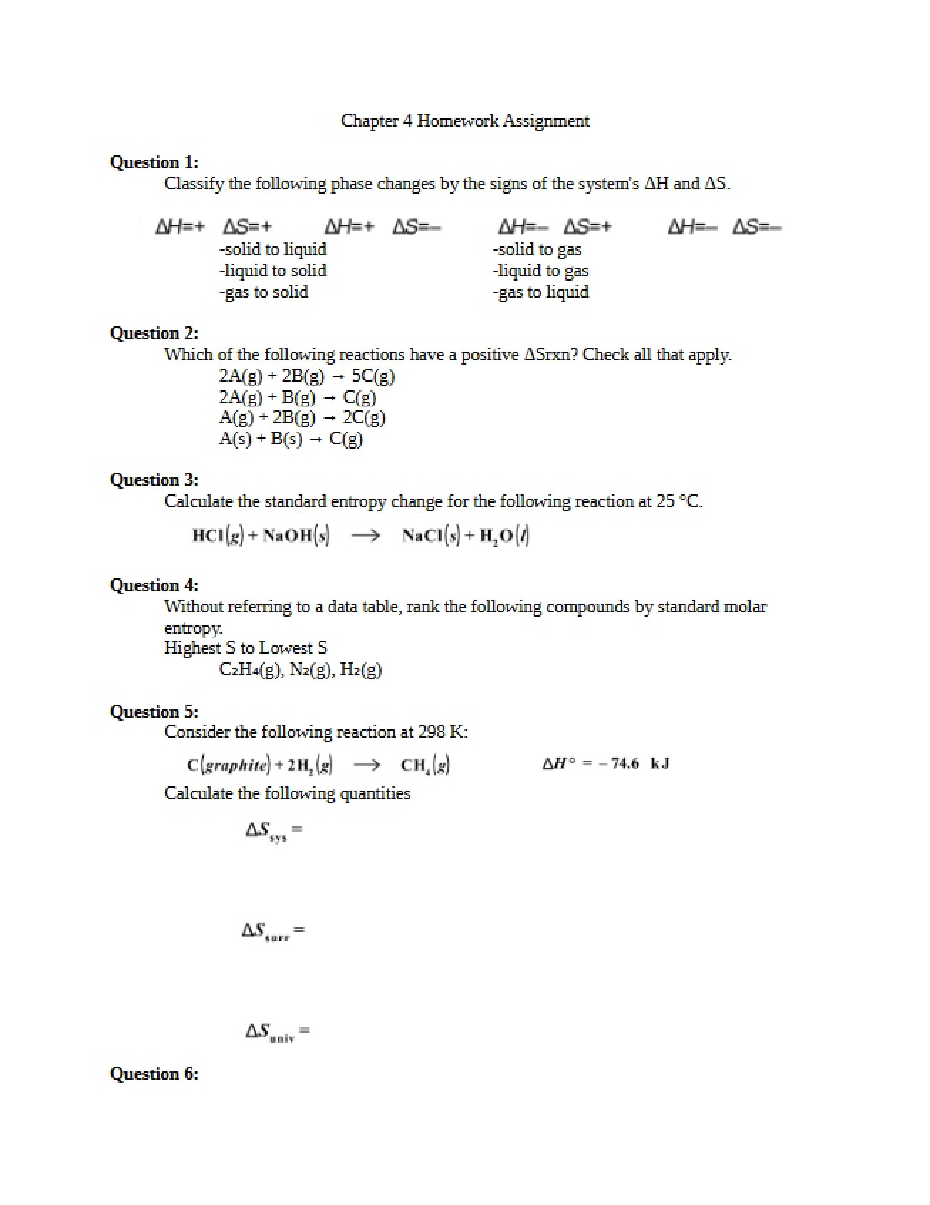 Homework Assignment for Chapter 4