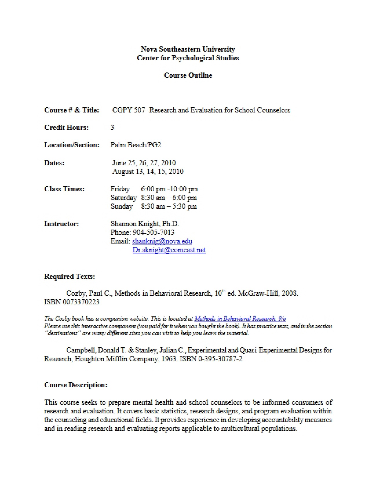 Syllabus for Research and Evaluation (CGPY 507)