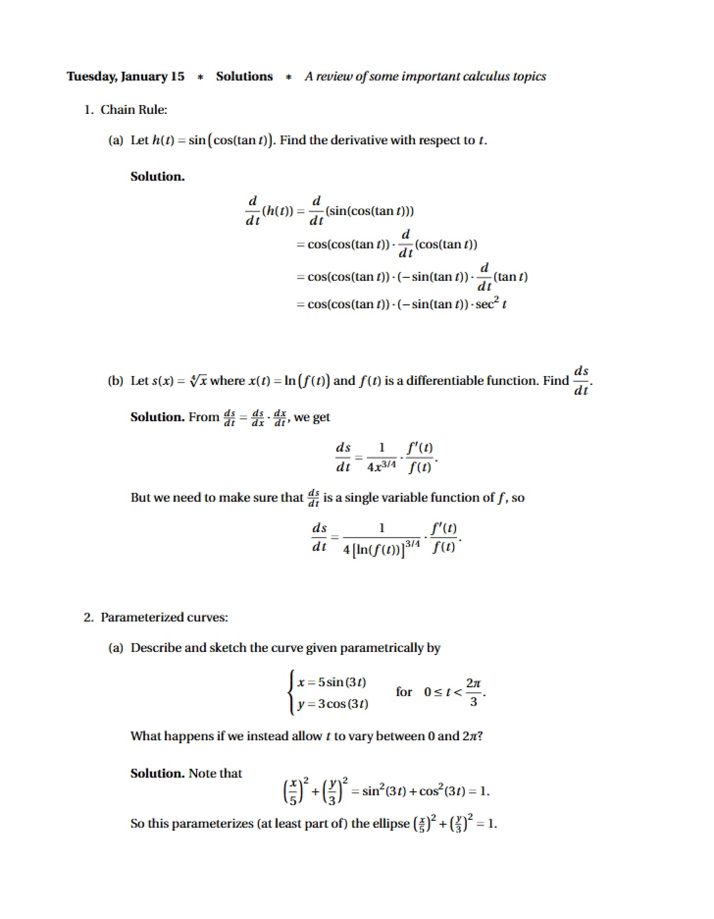 Worksheet Solutions Jan 15, 2013